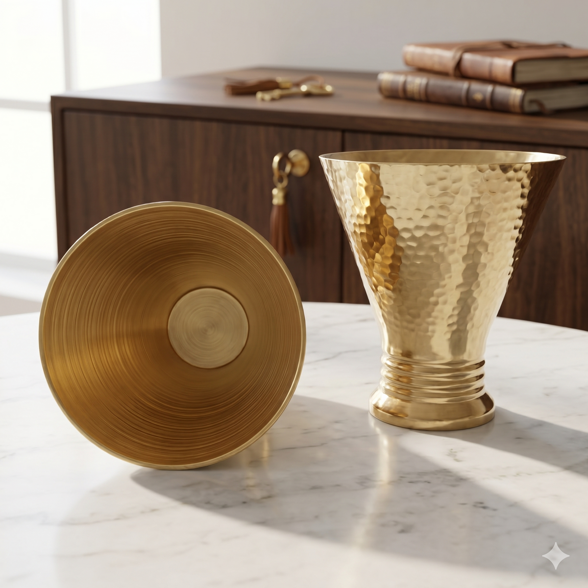 Premium Hammered Brass Urli Glass Set of 2 with Royal Velvet Gift Box