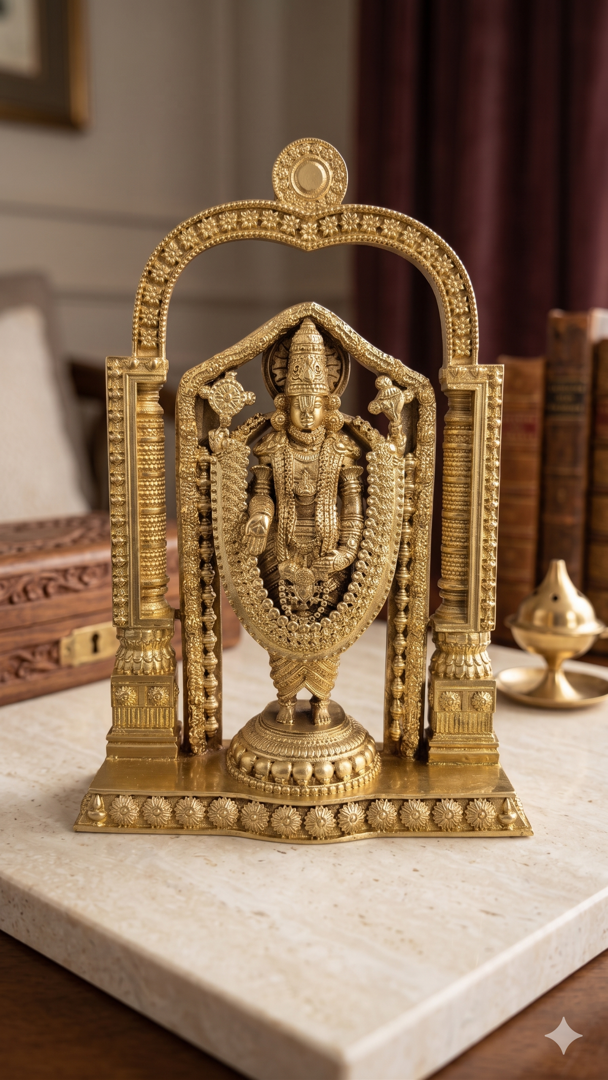 Handcrafted Brass Lord Venkateswara Statue with Prabhavali Arch