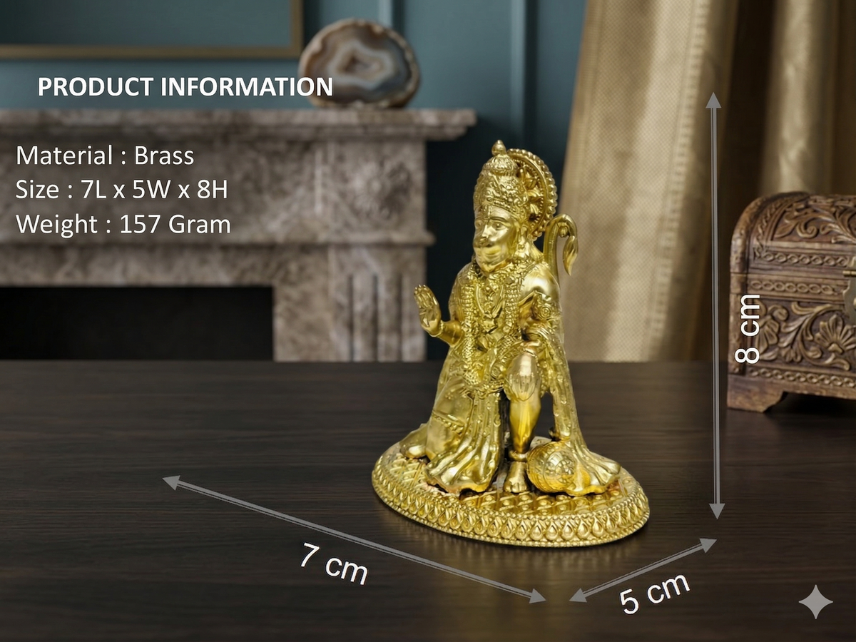 Premium Pure Brass Bajrangbali Idol – Kneeling Lord Hanuman Murti (8cm)