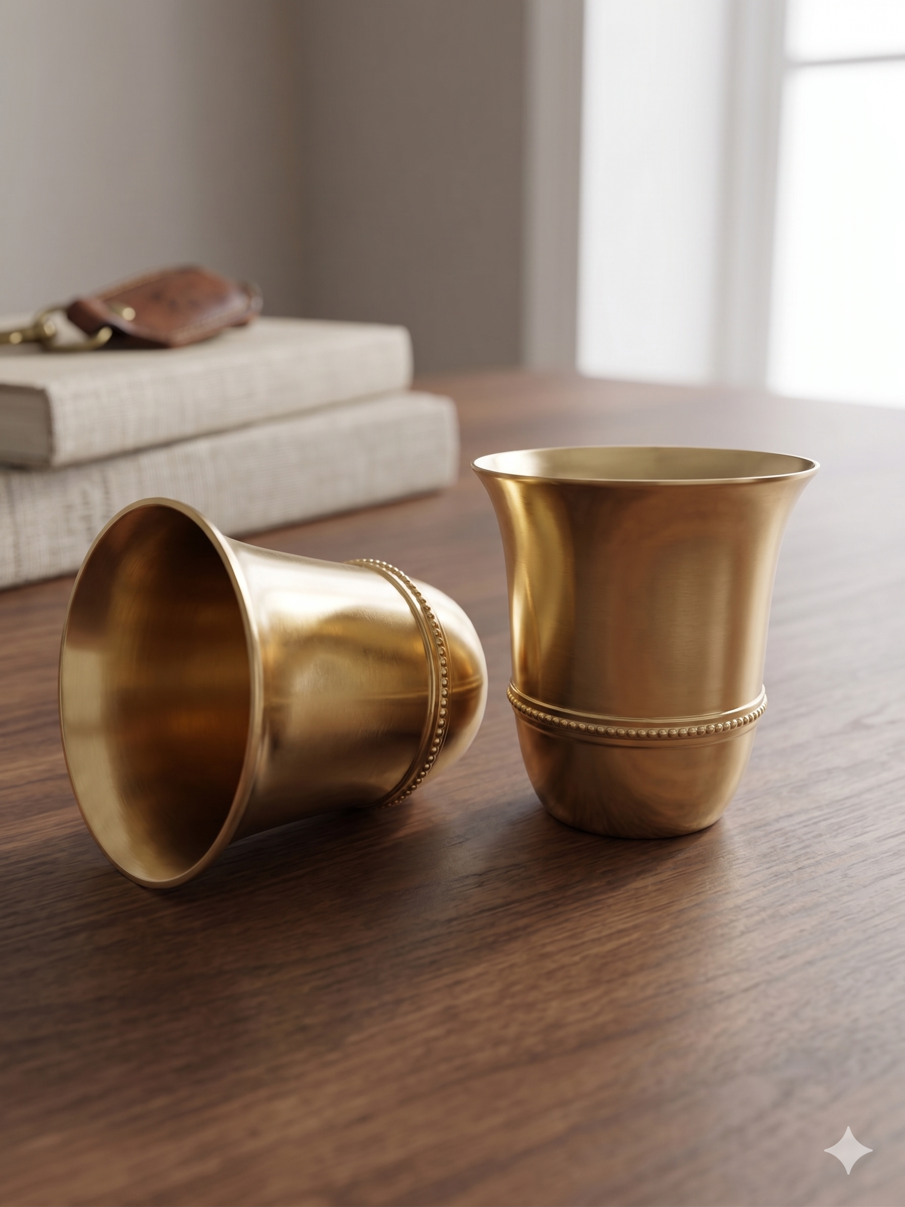 Royal Beaded Brass Tumbler Set – Handcrafted Golden Glass Combo (Set of 2)