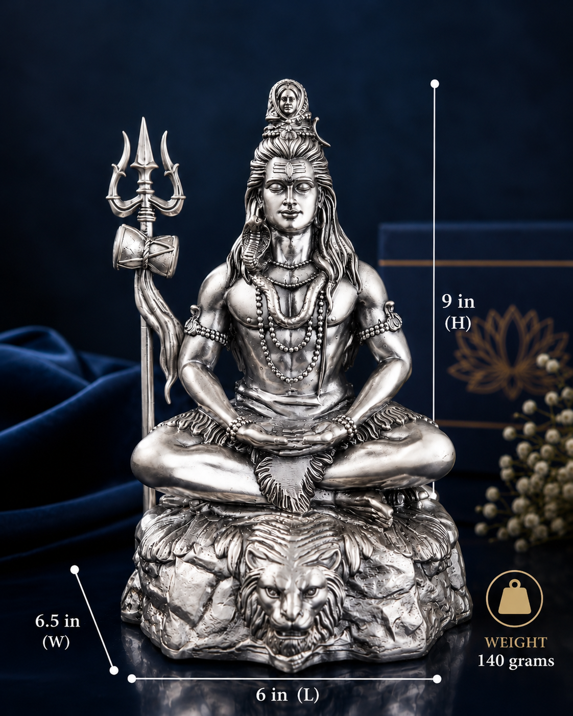 Meditating Lord Shiva Idol on Lion Base – Antique Bronze & Silver Mahadev Statue for Home Décor, Pooja, Car Dashboard & Gifting