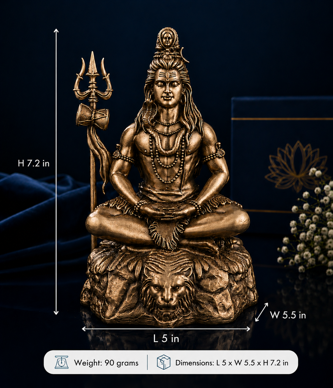 Meditating Lord Shiva Idol on Lion Base – Antique Bronze & Silver Mahadev Statue for Home Décor, Pooja, Car Dashboard & Gifting