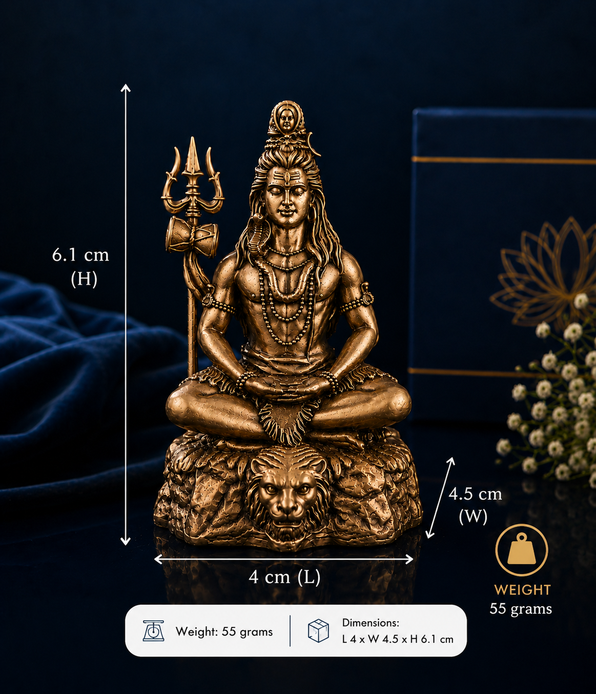 Meditating Lord Shiva Idol on Lion Base – Antique Bronze & Silver Mahadev Statue for Home Décor, Pooja, Car Dashboard & Gifting