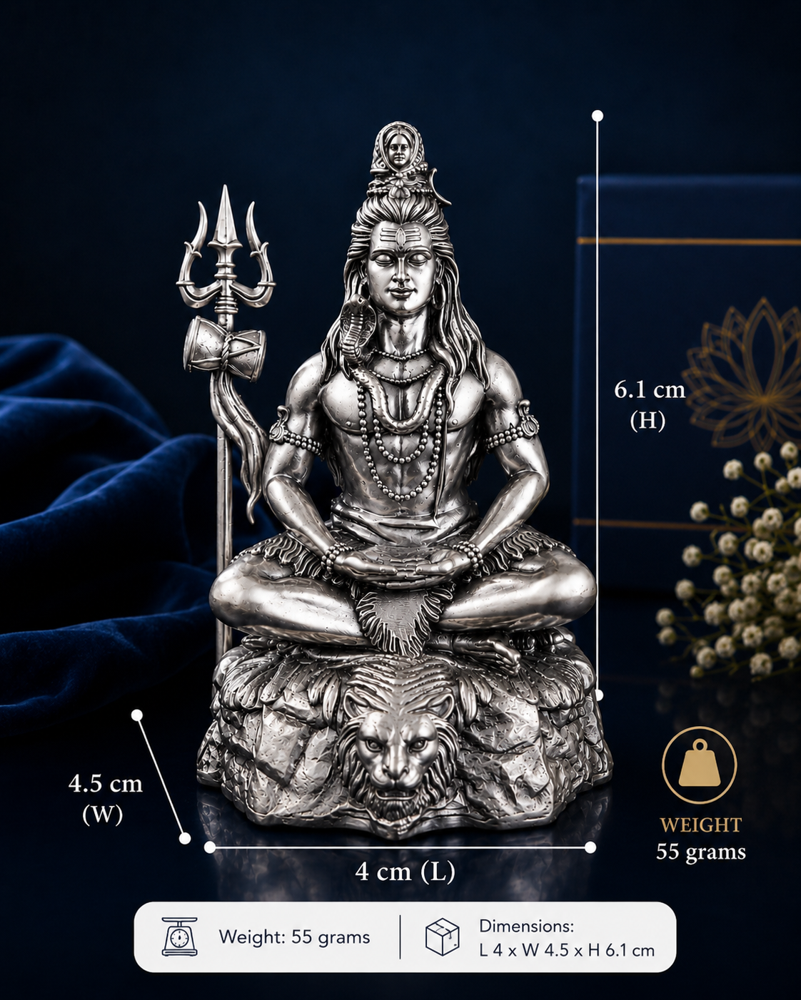 Meditating Lord Shiva Idol on Lion Base – Antique Bronze & Silver Mahadev Statue for Home Décor, Pooja, Car Dashboard & Gifting