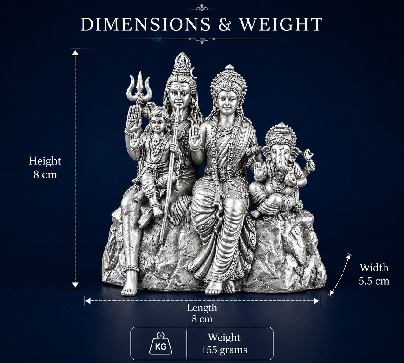 Premium Silver Plated Shiv Parivar Idol | Divine Shiva, Parvati, Ganesha & Kartikeya Family Statue for Puja Room & Gifting