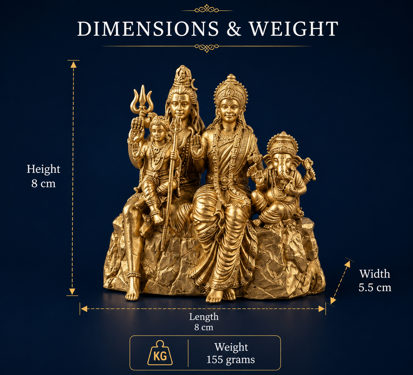 Premium Brass Finish Shiv Parivar Idol | Divine Shiva, Parvati, Ganesha & Kartikeya Family Statue for Home Mandir & Gifting