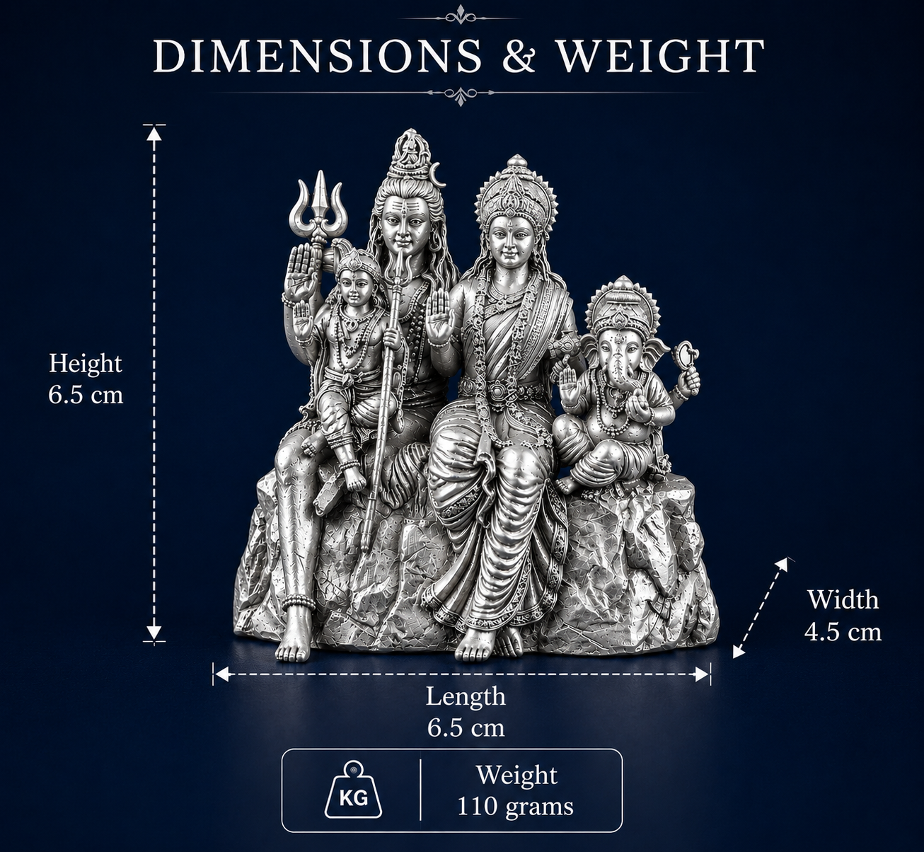 Premium Silver Plated Shiv Parivar Idol | Divine Shiva, Parvati, Ganesha & Kartikeya Family Statue for Puja Room & Gifting