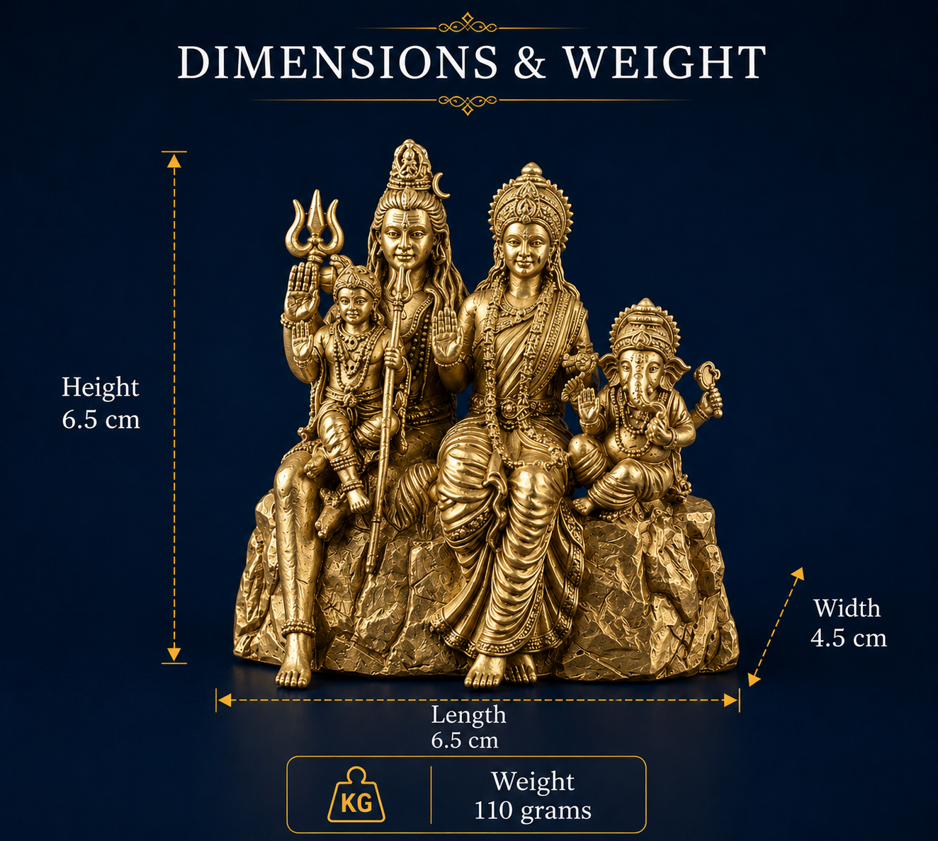 Premium Brass Finish Shiv Parivar Idol | Divine Shiva, Parvati, Ganesha & Kartikeya Family Statue for Home Mandir & Gifting