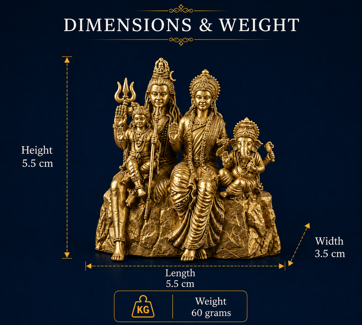 Premium Brass Finish Shiv Parivar Idol | Divine Shiva, Parvati, Ganesha & Kartikeya Family Statue for Home Mandir & Gifting