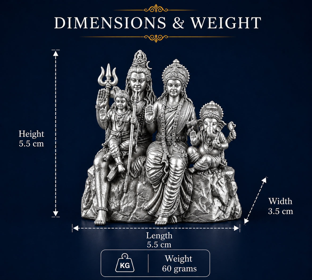 Premium Silver Plated Shiv Parivar Idol | Divine Shiva, Parvati, Ganesha & Kartikeya Family Statue for Puja Room & Gifting