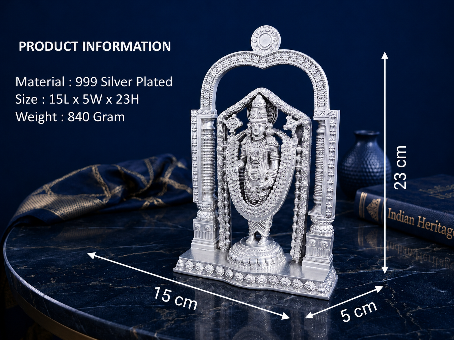 Premium 999 Silver Plated Tirupati Balaji Idol with Arch – Divine Venkateswara Statue
