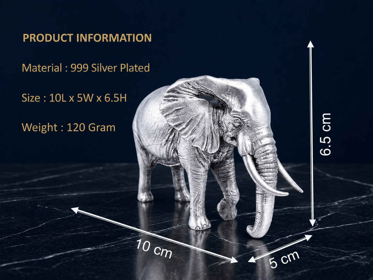 Premium 999 Silver Plated Majestic Elephant Figurine – Royal Vastu Home Decor Statue