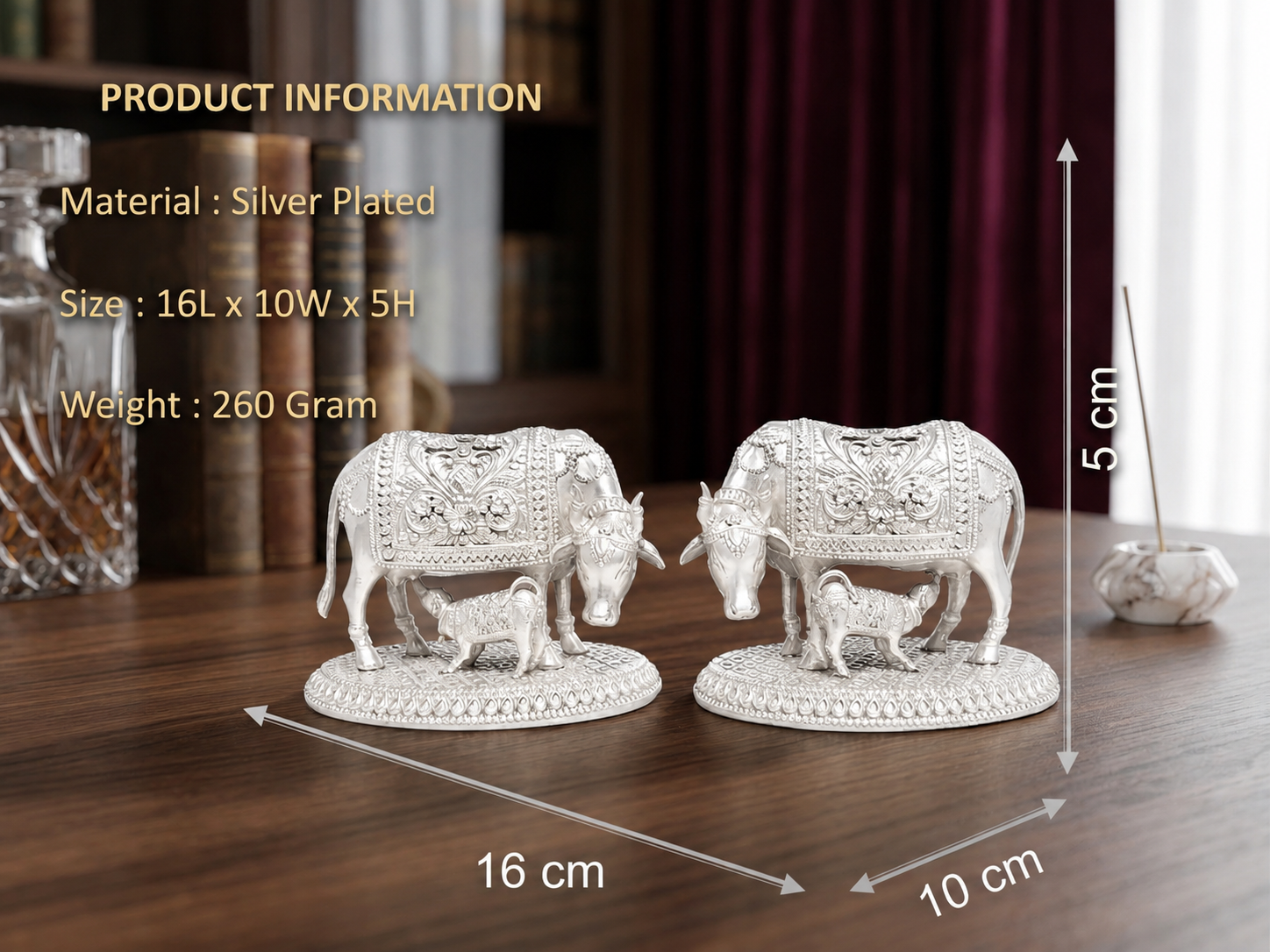 Premium Silver Plated Kamdhenu Cow and Calf Idol – Elegant Vastu Decorative Figurine