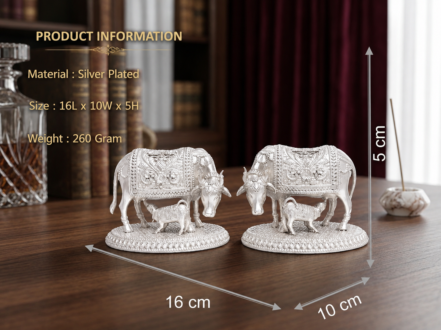 Premium Silver Plated Kamdhenu Cow and Calf Idol – Elegant Vastu Decorative Figurine