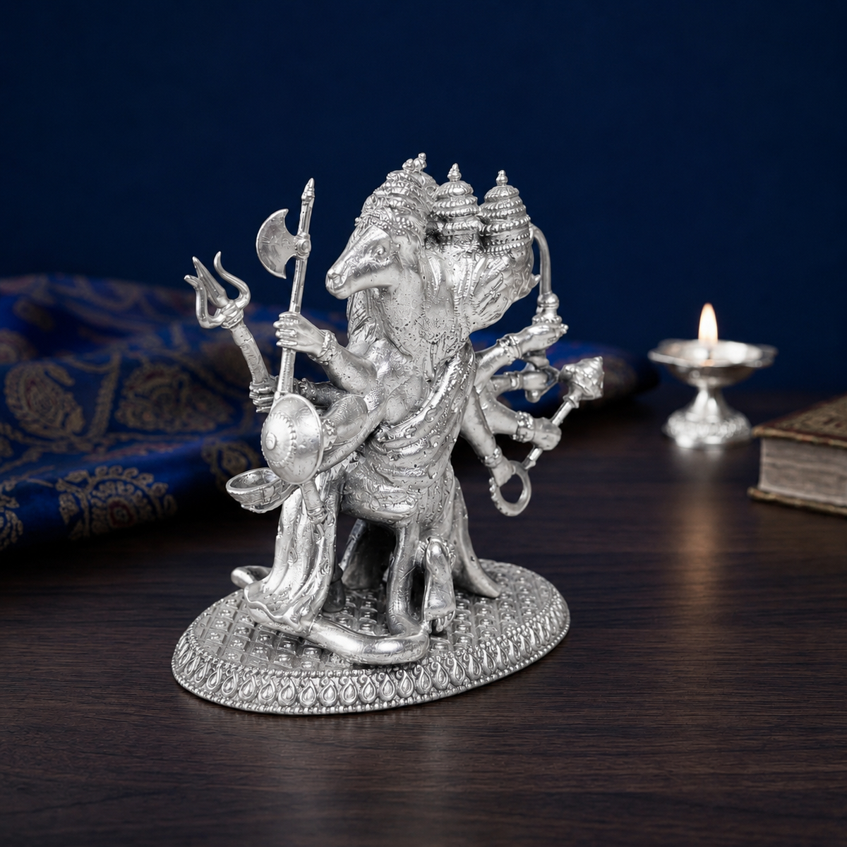 Premium 999 Silver Plated Panchmukhi Hanuman Idol – Divine 5-Faced Hanuman Statue for Puja Altar