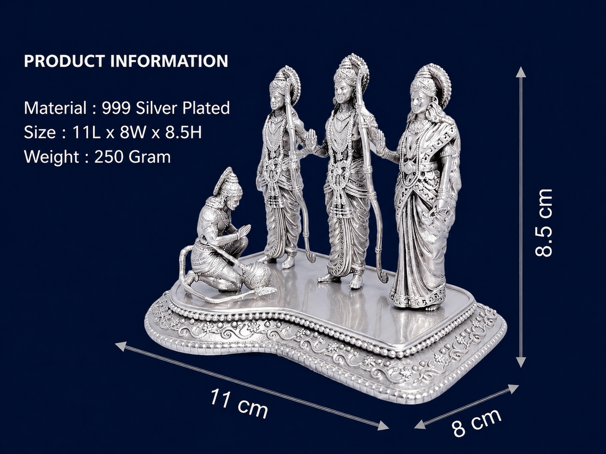 Premium 999 Silver Plated Ram Darbar Idol Set – Divine Rama, Laxman, Sita & Hanuman Figurine for Home Mandir