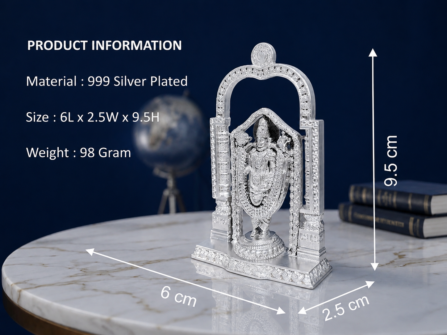 Premium 999 Silver Plated Tirupati Balaji Idol with Frame – Divine Lord Venkateswara Statue
