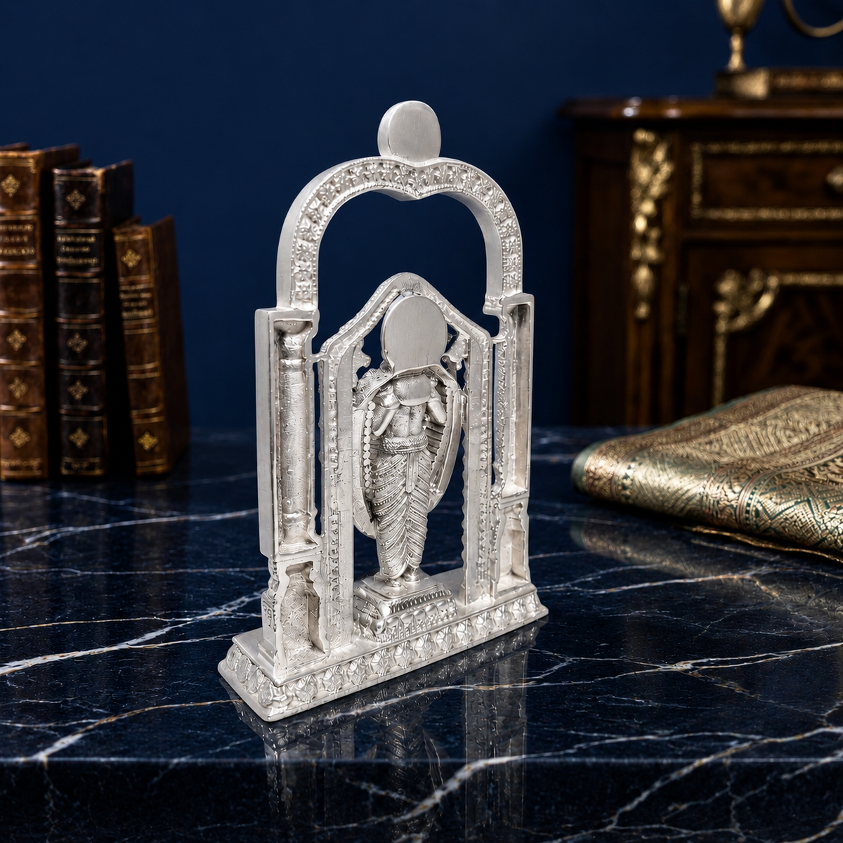 Premium 999 Silver Plated Tirupati Balaji Idol with Frame – Divine Lord Venkateswara Statue