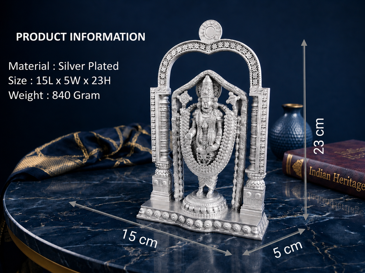 Premium Silver Plated Tirupati Balaji Idol with Arch – Divine Venkateswara Statue for Vastu & Home Mandir