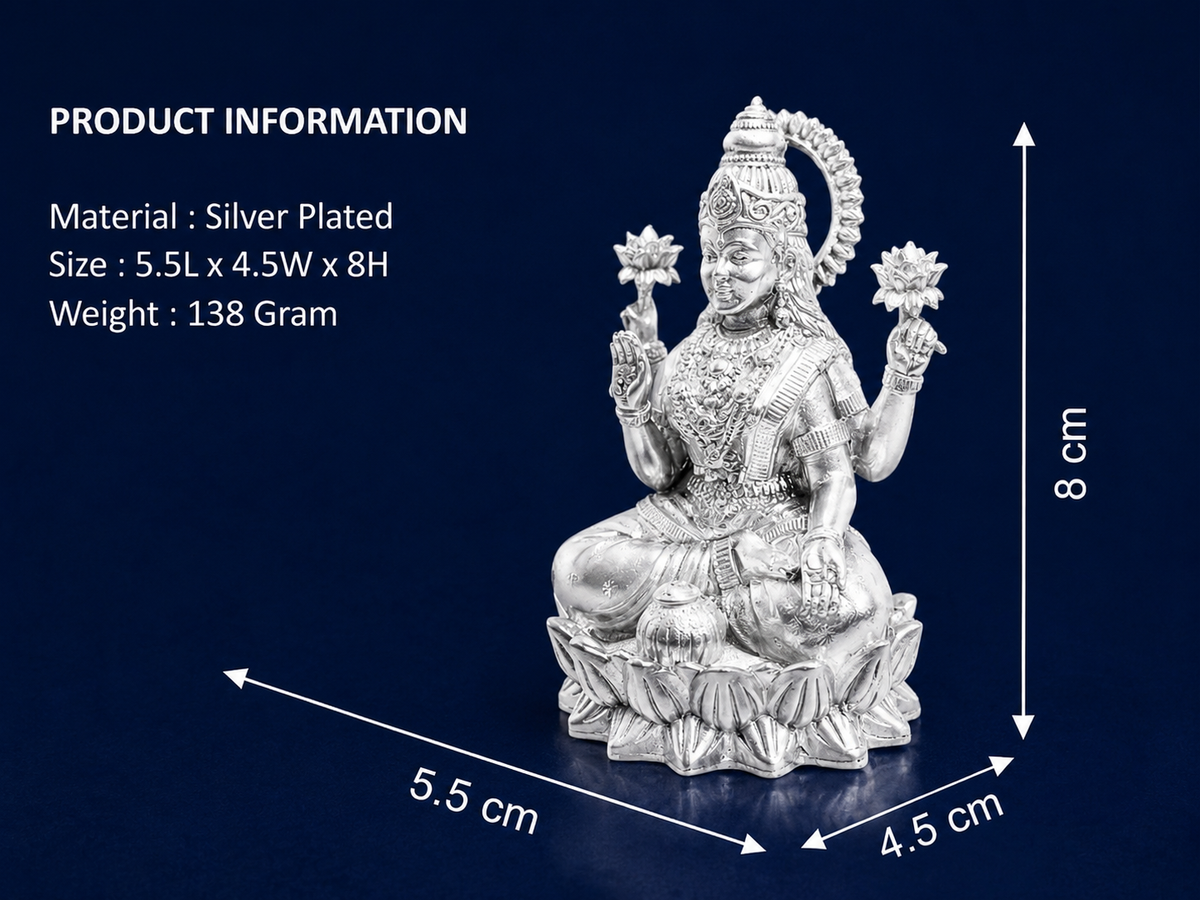 Premium 999 Silver Plated Goddess Lakshmi Idol – Divine Laxmi Lotus Seat Vastu Statue