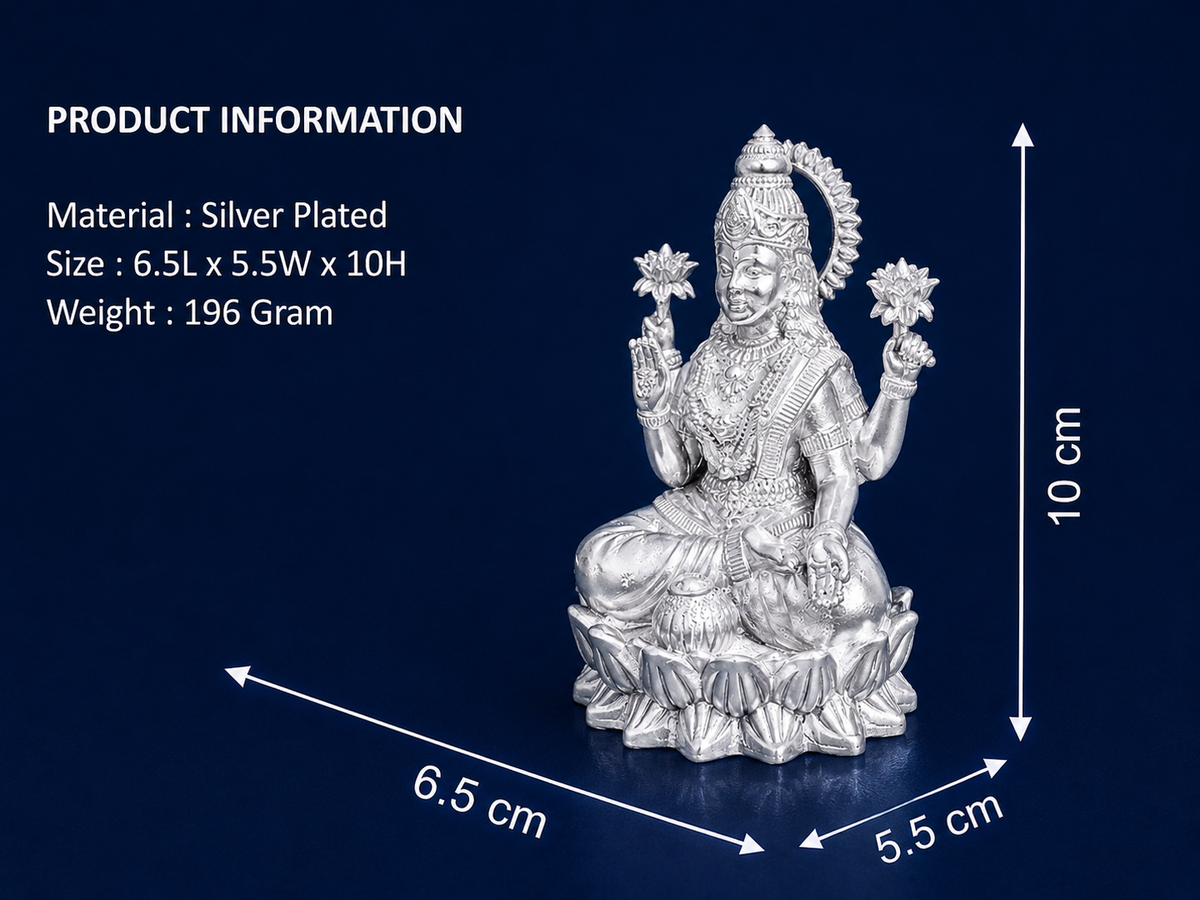 Premium 999 Silver Plated Goddess Lakshmi Idol – Divine Laxmi Lotus Seat Vastu Statue