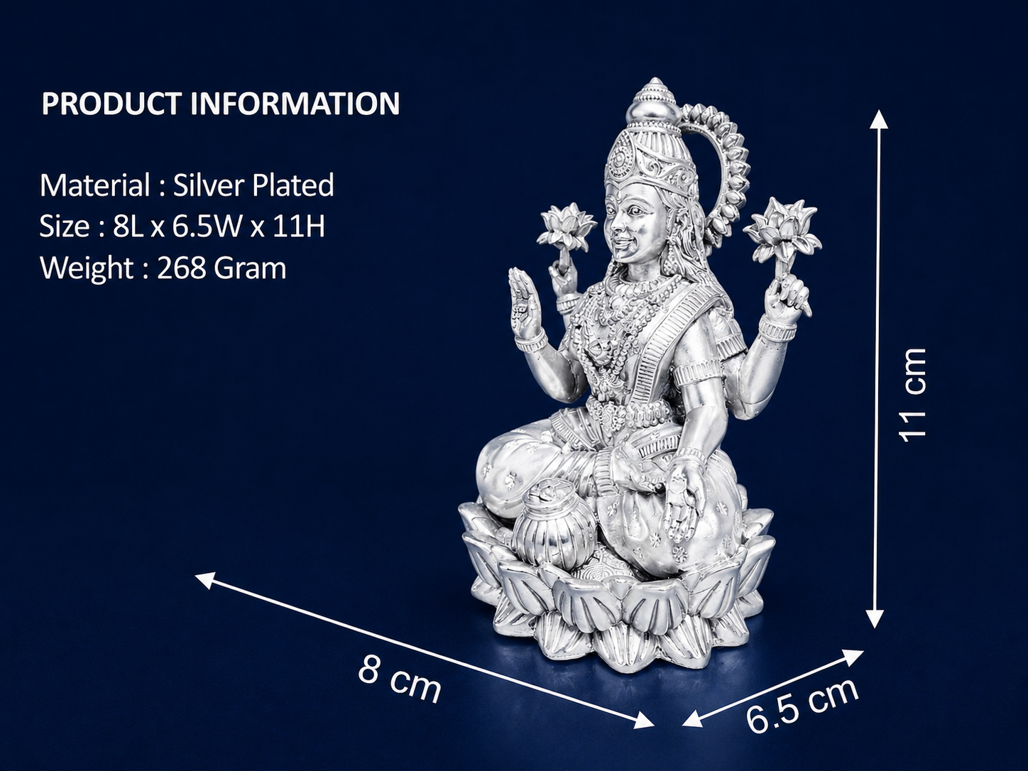 Premium 999 Silver Plated Goddess Lakshmi Idol – Divine Laxmi Lotus Seat Vastu Statue