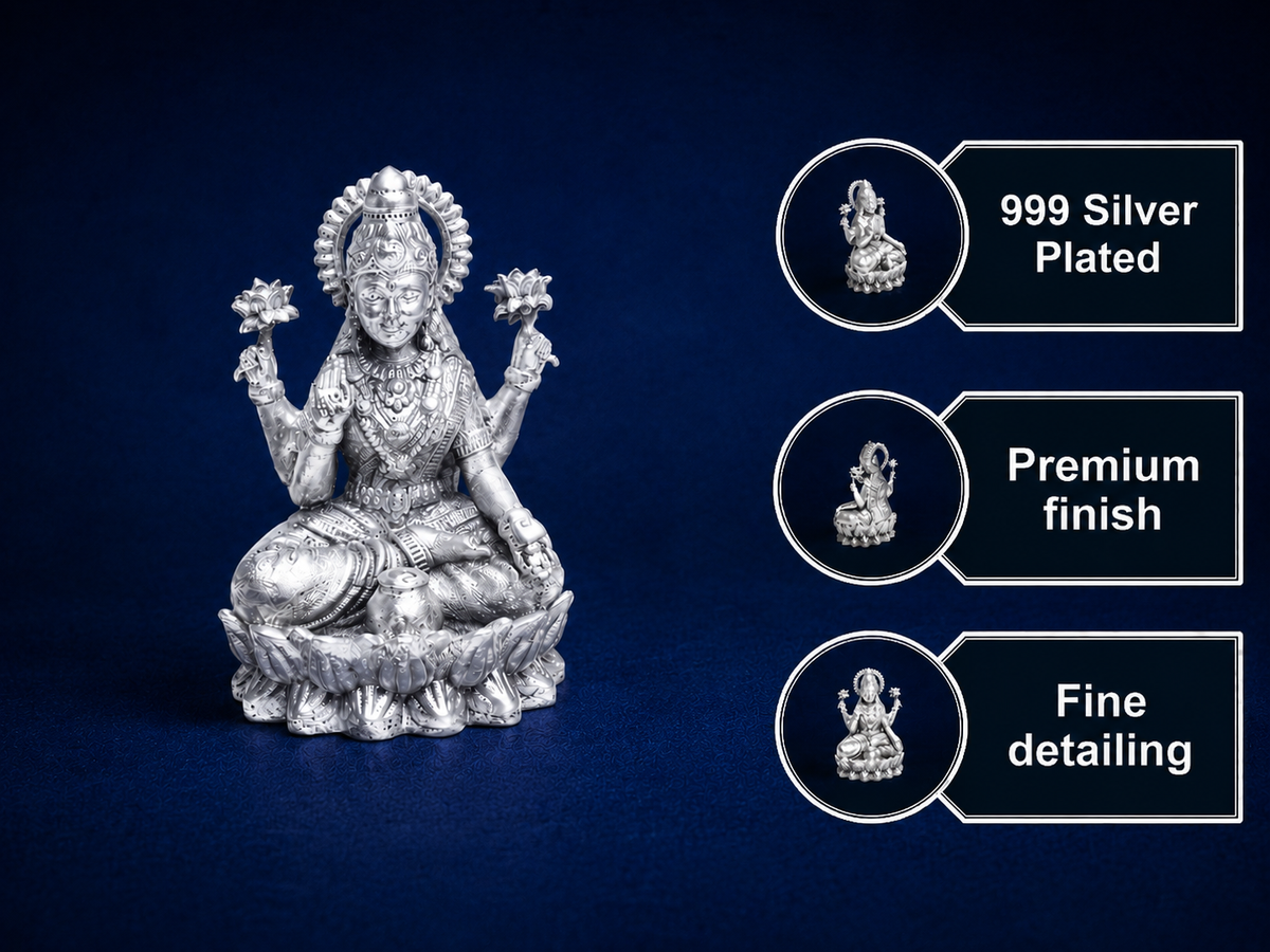 Premium 999 Silver Plated Goddess Lakshmi Idol – Divine Laxmi Lotus Seat Vastu Statue