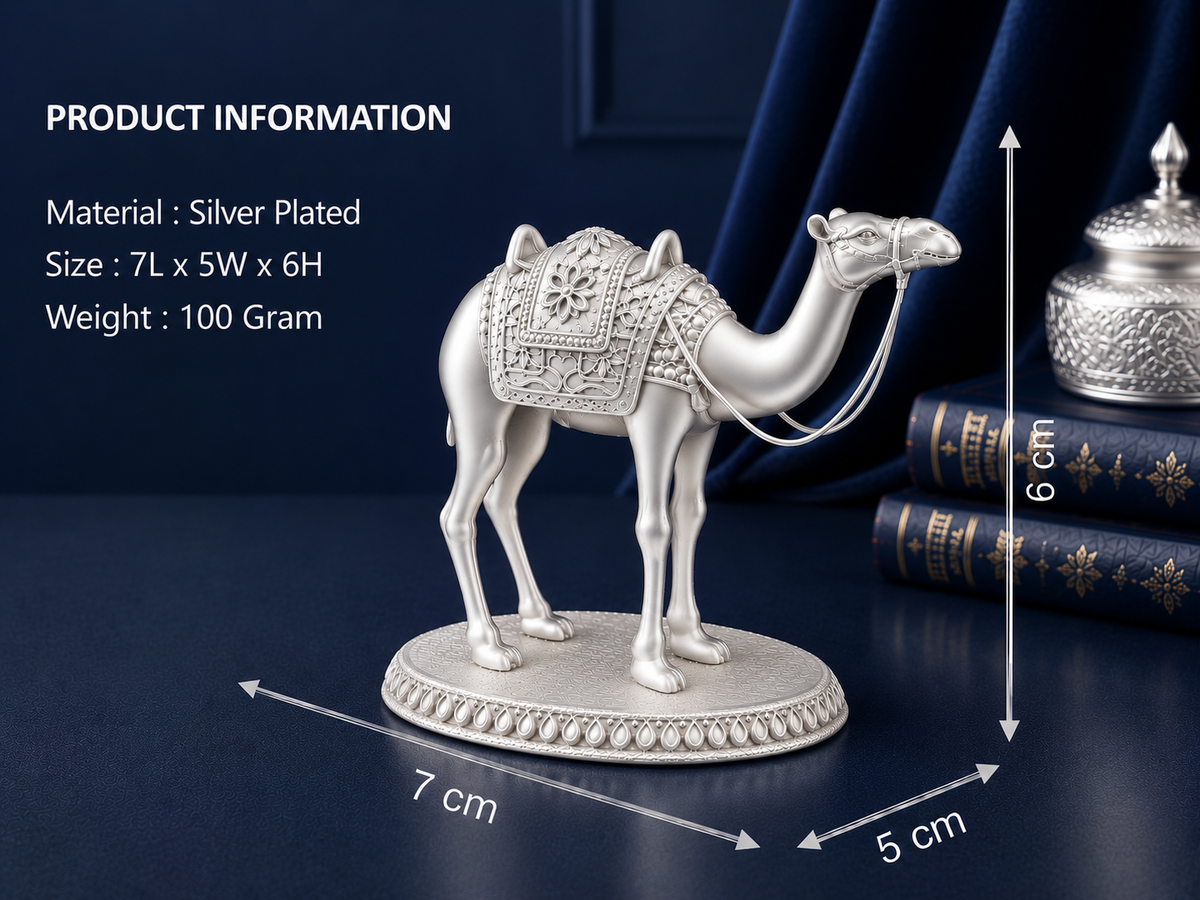Premium Silver Plated Royal Camel Figurine – Traditional Rajasthani Vastu Decor Statue