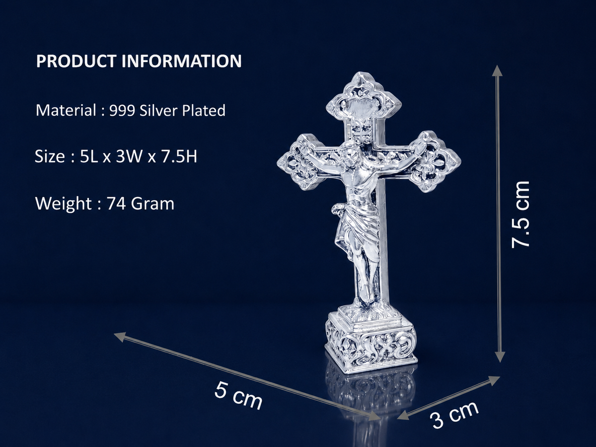 Premium 999 Silver Plated Crucifix Cross Figurine – Intricate Jesus Christ Altar Decor