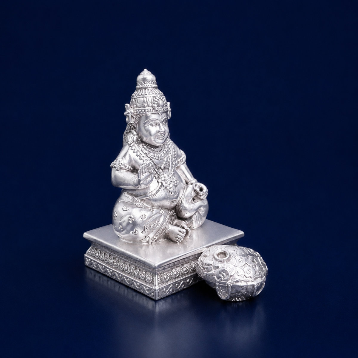 Premium 999 Silver Plated Lord Kubera Idol – Divine Wealth & Prosperity Decorative Figurine