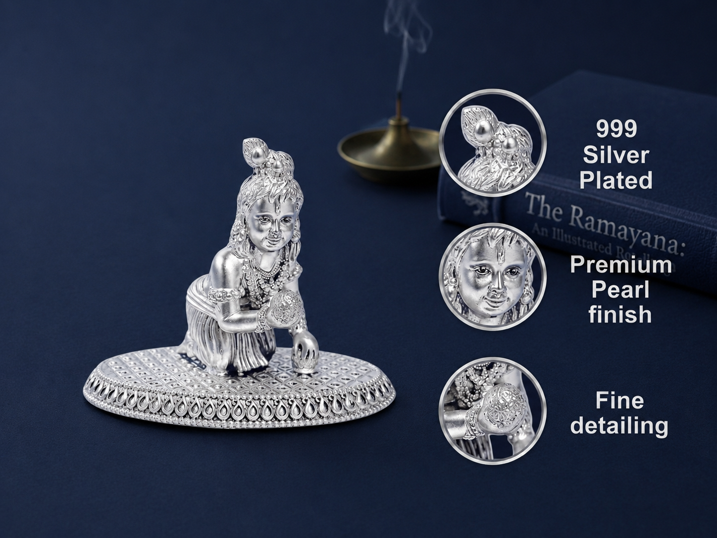 Premium 999 Silver Plated Baby Krishna Idol – Divine Laddu Gopal Vastu Statue