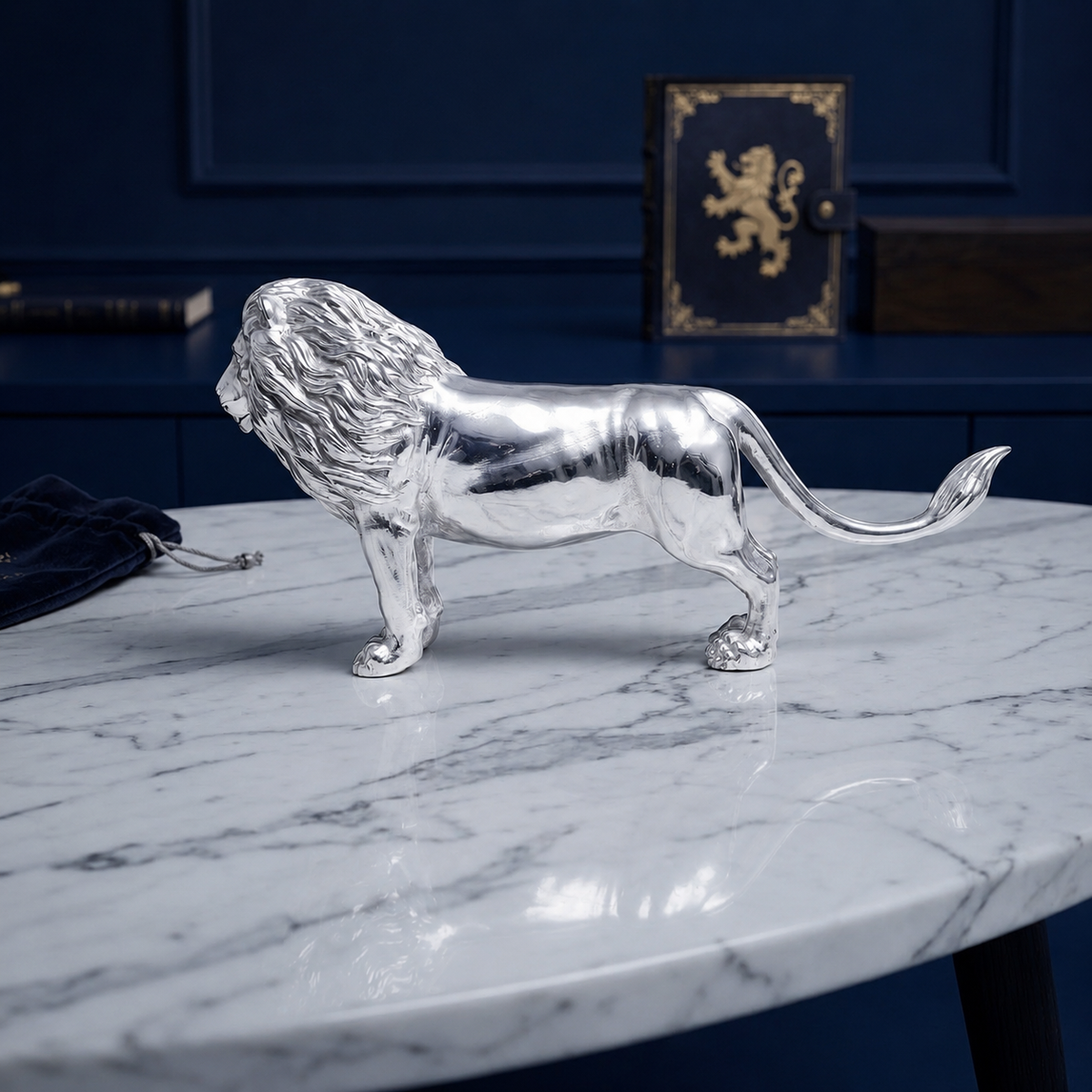 Premium 999 Silver Plated Majestic Roaring Lion Figurine – Royal Lion Home & Office Decor Statue