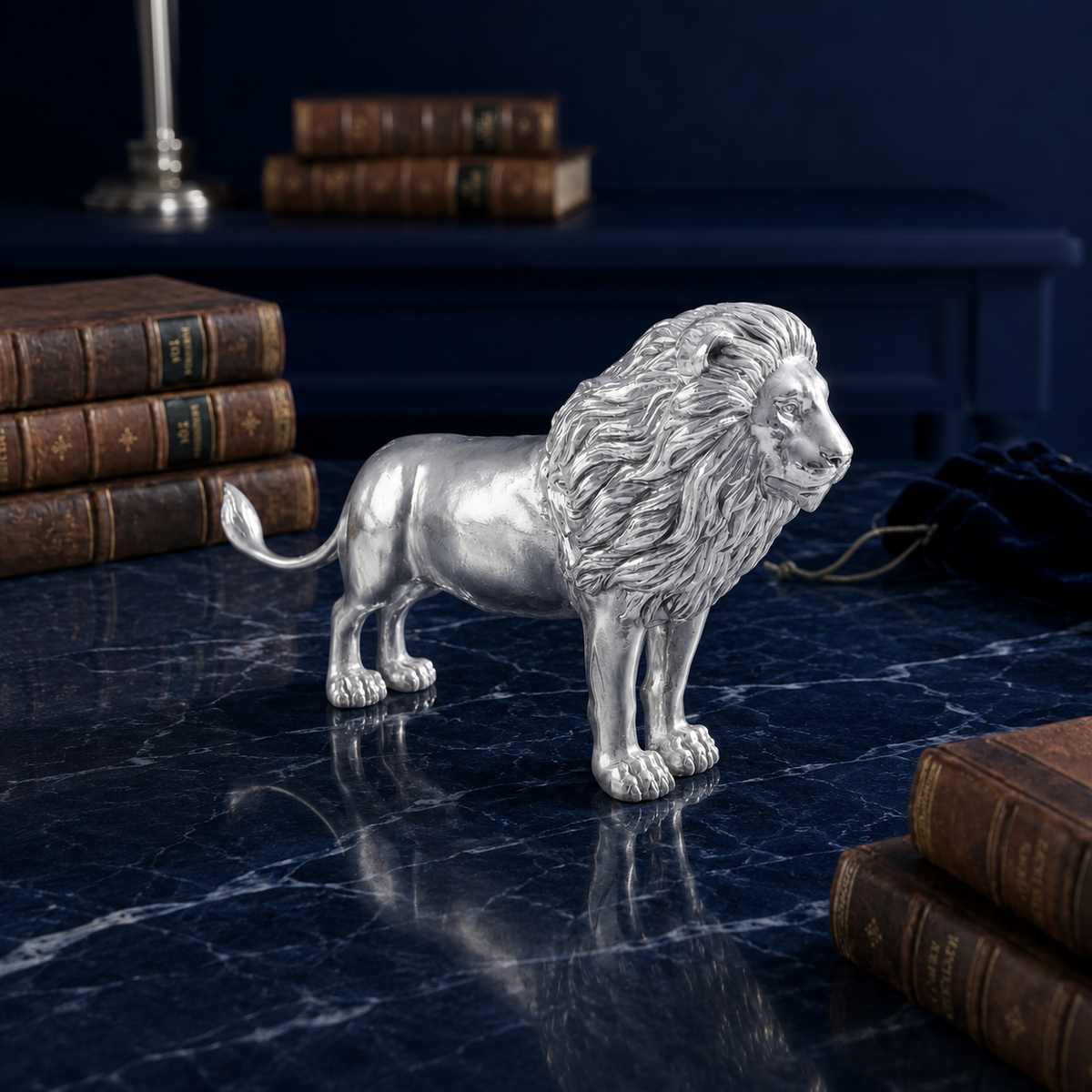 Premium 999 Silver Plated Majestic Roaring Lion Figurine – Royal Lion Home & Office Decor Statue