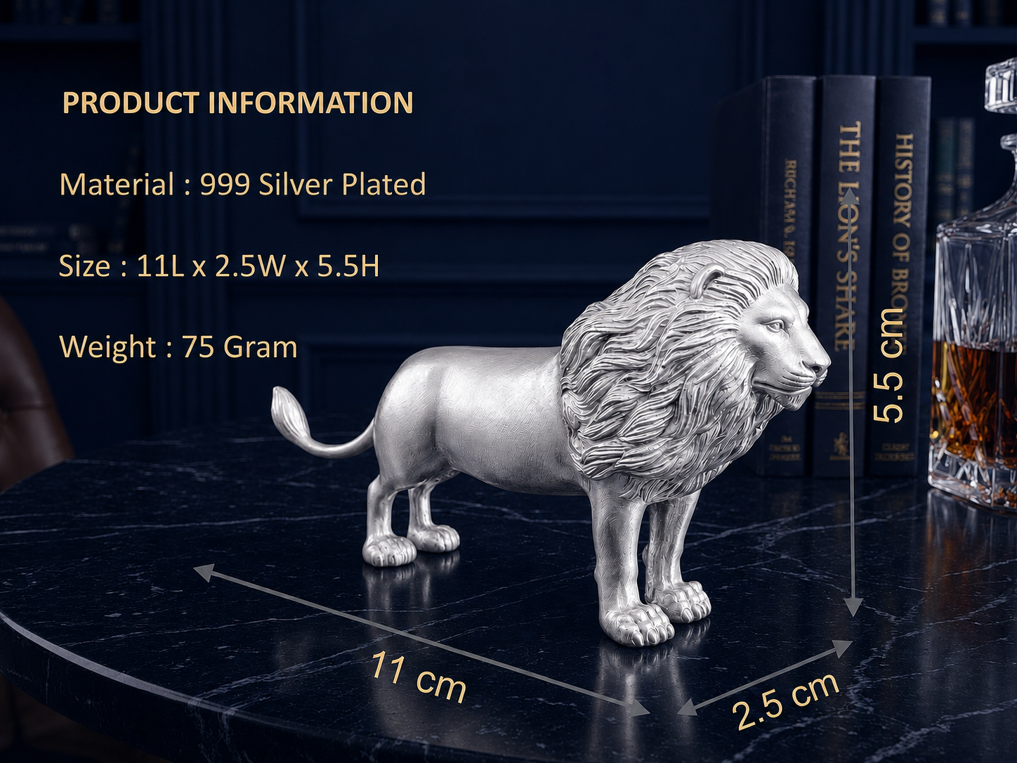 Premium 999 Silver Plated Majestic Roaring Lion Figurine – Royal Lion Home & Office Decor Statue