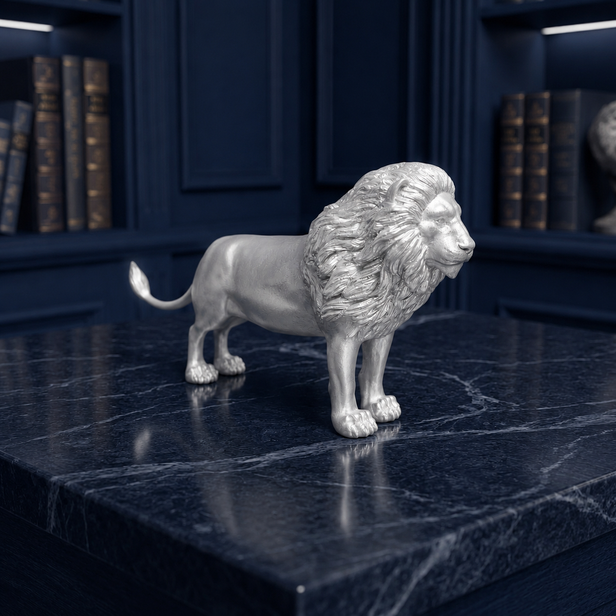 Premium 999 Silver Plated Majestic Roaring Lion Figurine – Royal Lion Home & Office Decor Statue