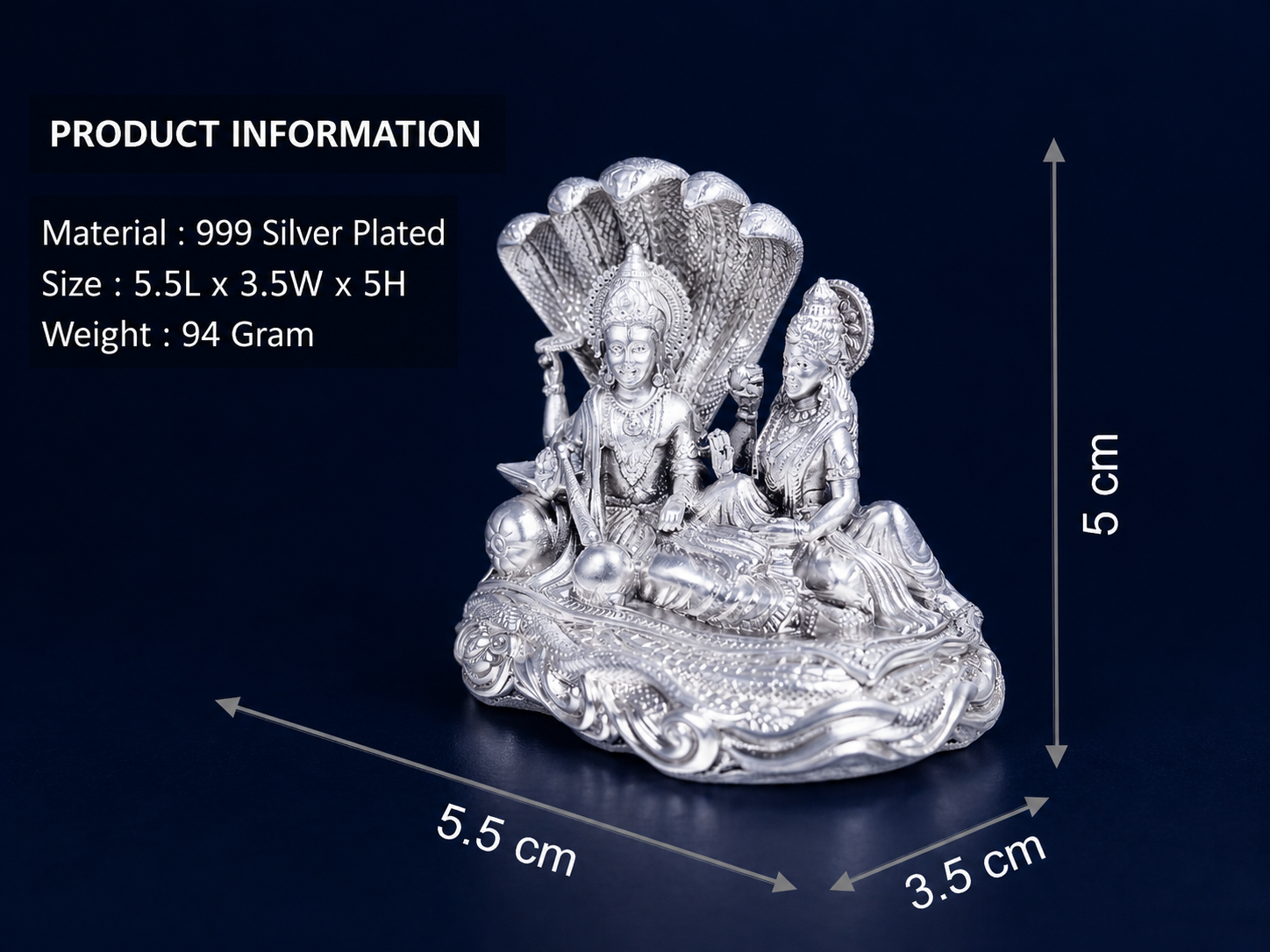 Premium 999 Silver Plated Lakshmi Narayan Idol – Divine Vishnu Laxmi on Sheshnaag Statue