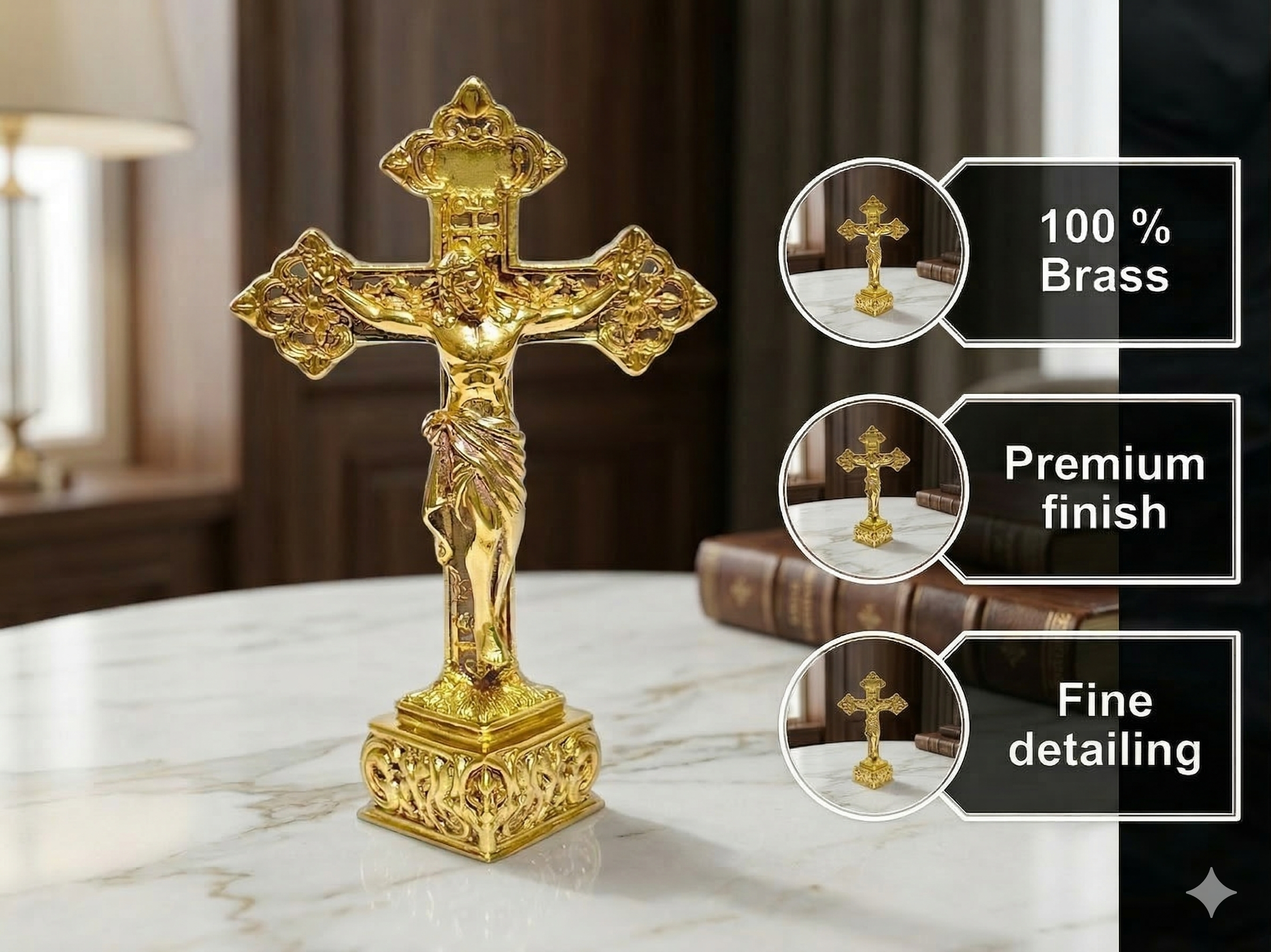 Premium Brass Jesus Crucifix Cross Statue – Handcrafted Christian Altar Decor