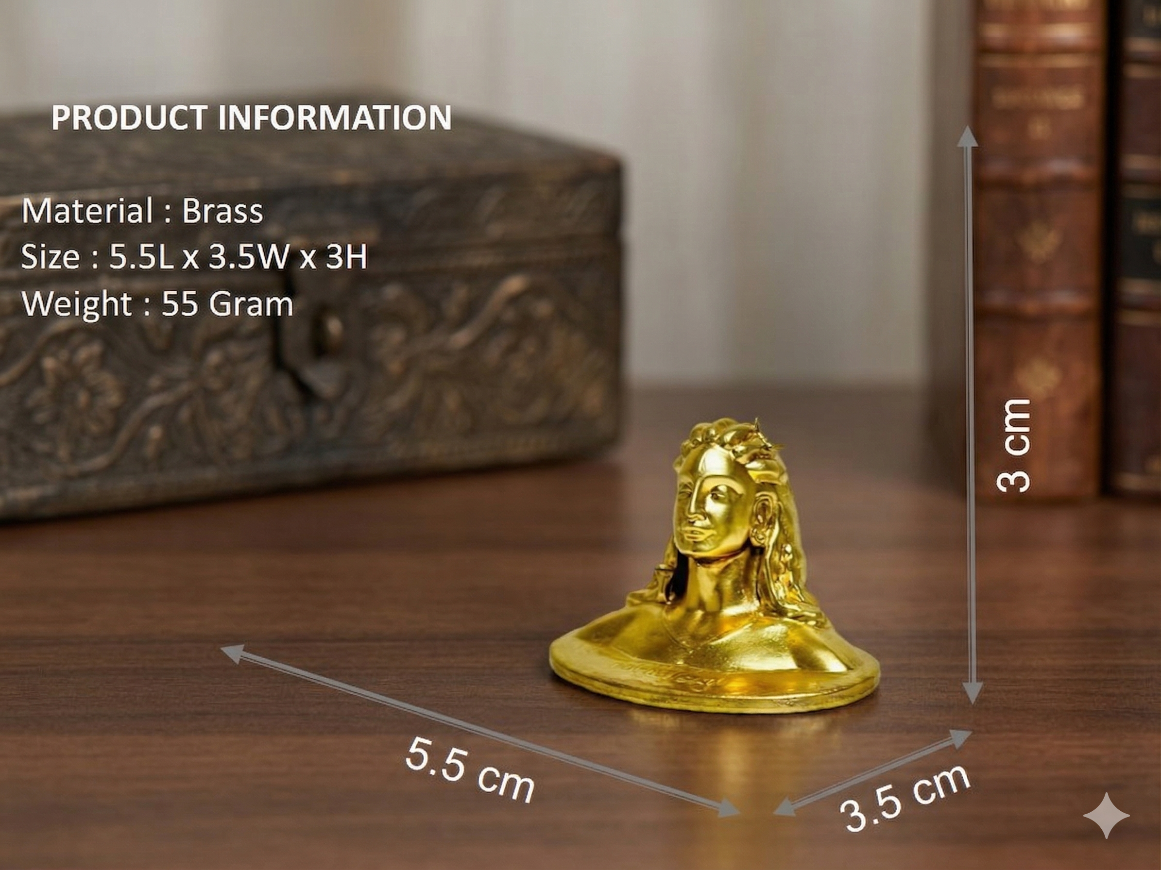 Adiyogi Brass Idol – 55 Gram Decorative Mini Statue for Home, Office & Car Dashboard