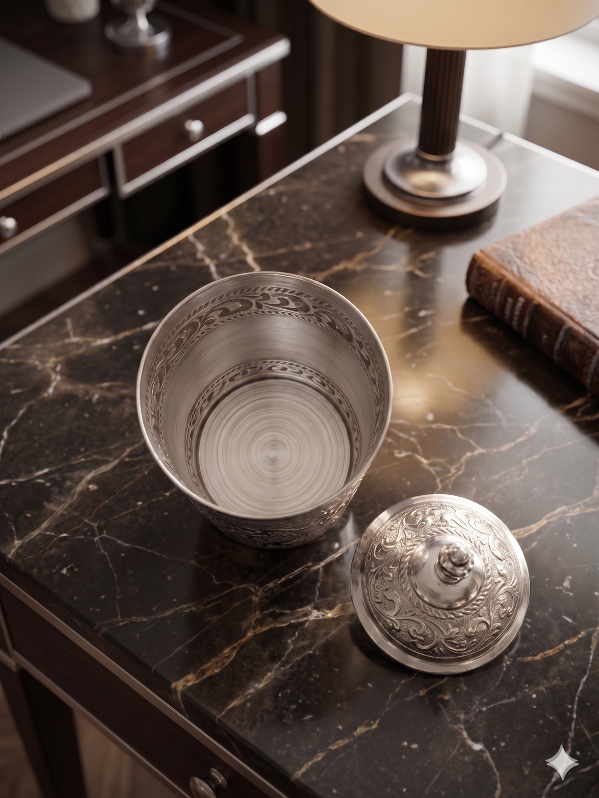 Premium German Silver Engraved Canister Set with Ornamental Lid