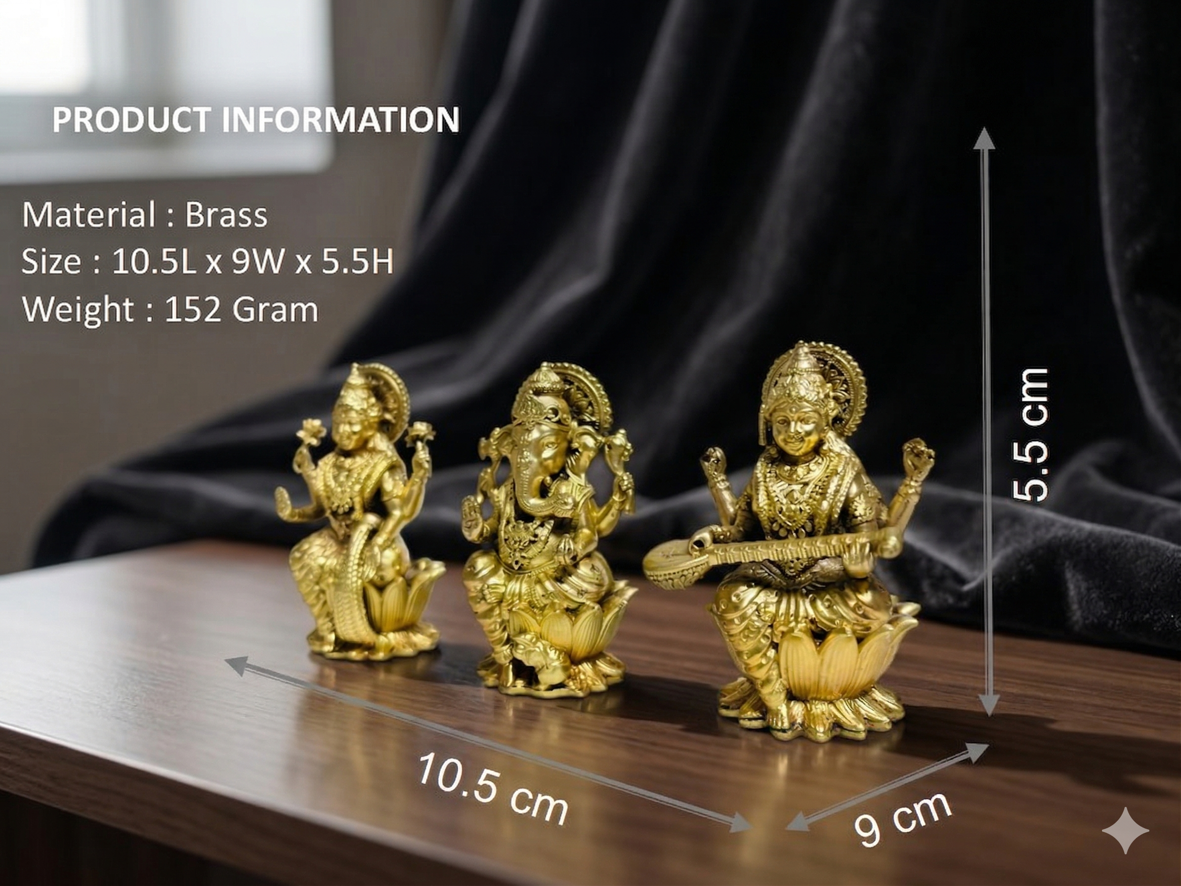 Handcrafted Pure Brass Laxmi Ganesh Saraswati Murti Set