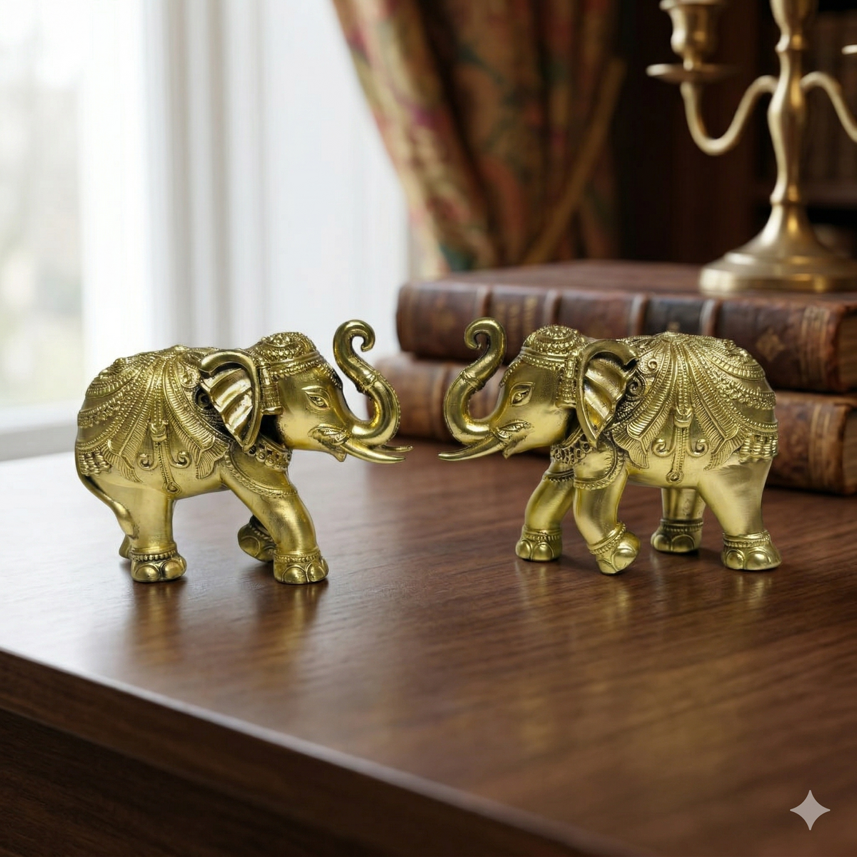 Premium Brass Trunk Up Elephant Statues (Pair) – Handcrafted Vastu Decor for Good Luck