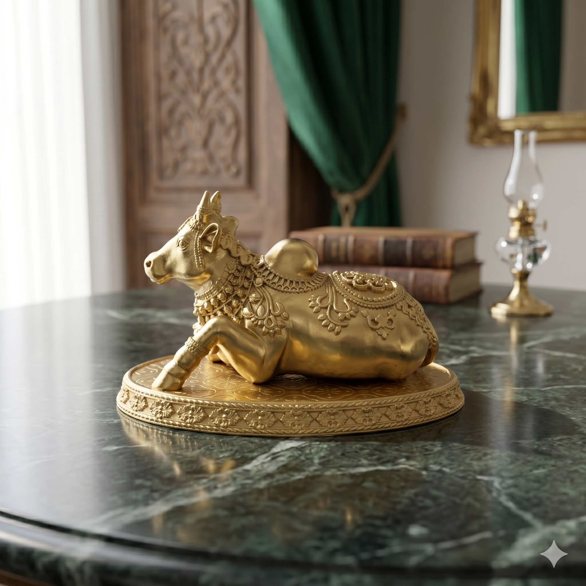 Premium Pure Brass Nandi Idol – Sitting Decorative Sacred Bull Figurine (10cm)