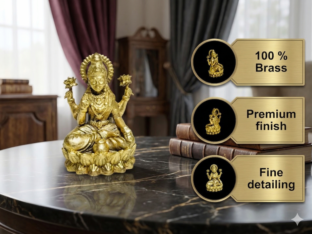 Premium Brass Goddess Lakshmi Idol for Pooja & Home Mandir (5 cm)
