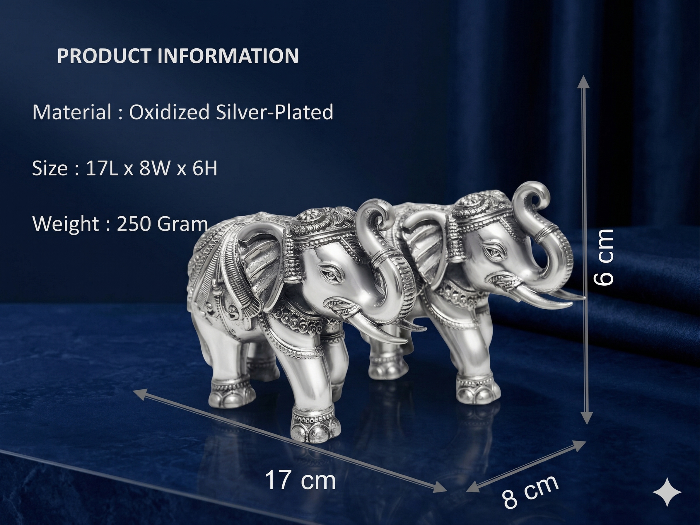 Premium Silver-Plated Trunk-Up Elephant Pair – Ornate Brass Vastu Figurines for Wealth, Home Decor & Luxury Gifting