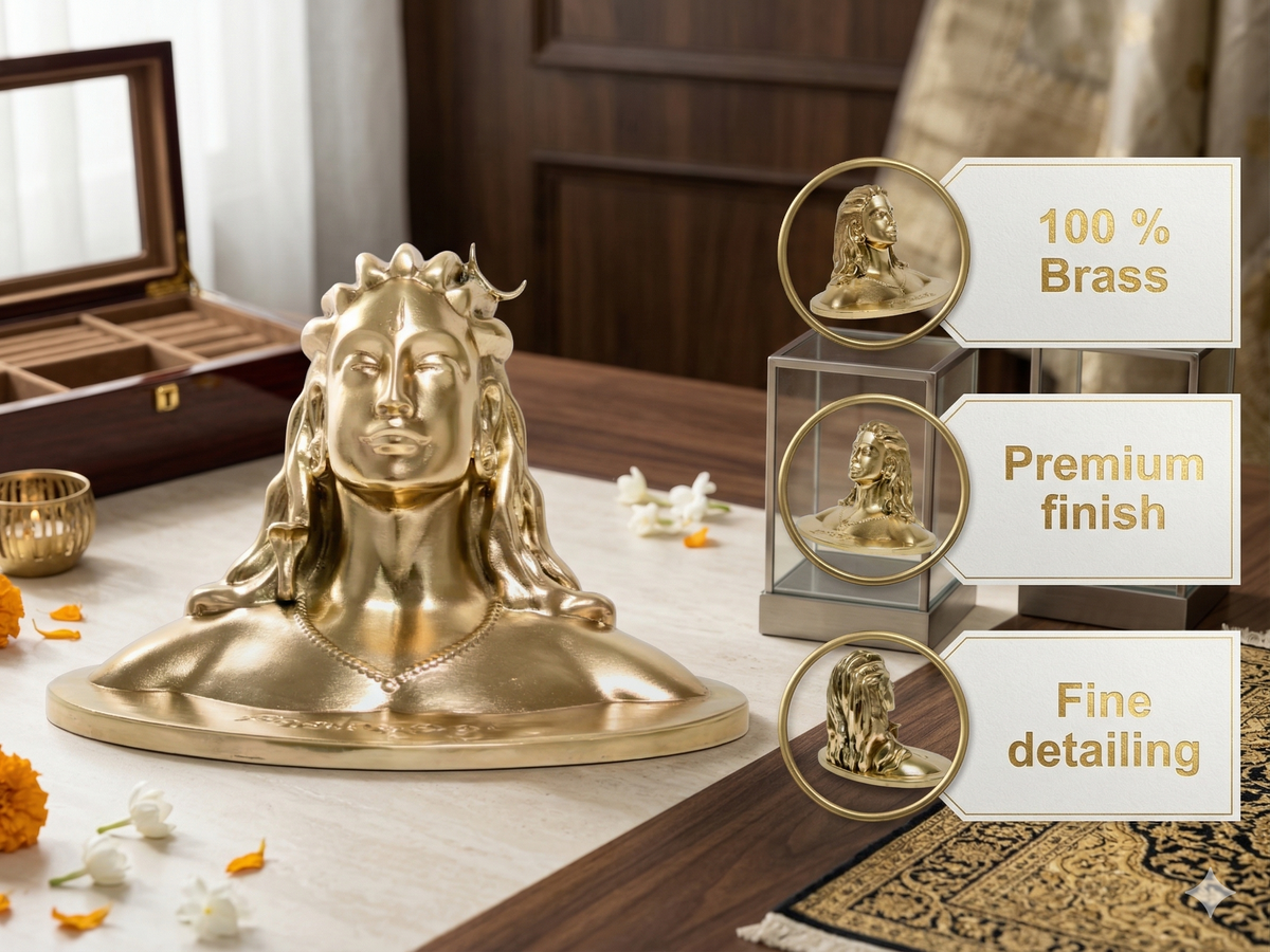 Premium 100% Brass  Shiva Idol – Matte Gold Finish Lord Shiva Bust for Home Decor, Pooja Room & Gifting (Fine Detailing)