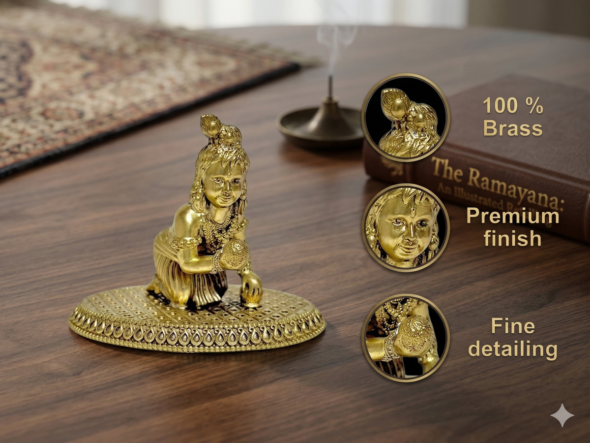 Premium Pure Brass Laddu Gopal Idol – Crawling Baby Krishna Murti
