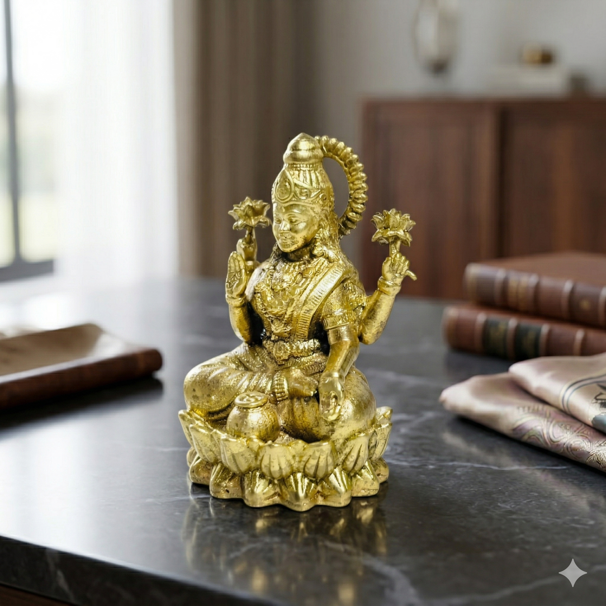 Premium Brass Goddess Lakshmi Idol for Pooja & Home Mandir (5 cm)