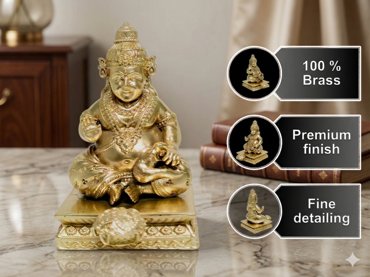 Premium Pure Brass Lord Kuber Idol with Wealth Pot