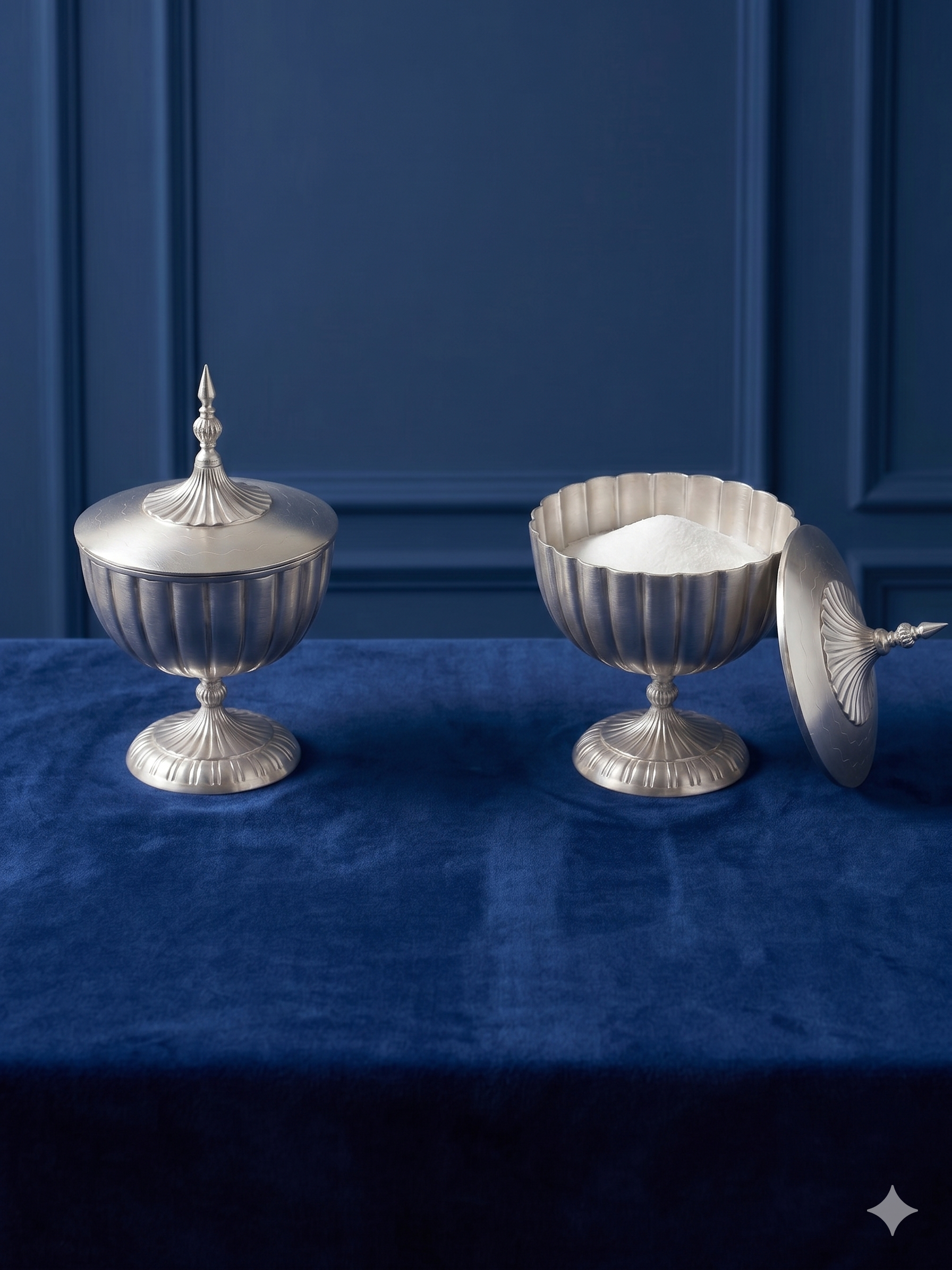 Elegant Silver-Plated Ribbed Pedestal Bowl with Fluted Dome Lid