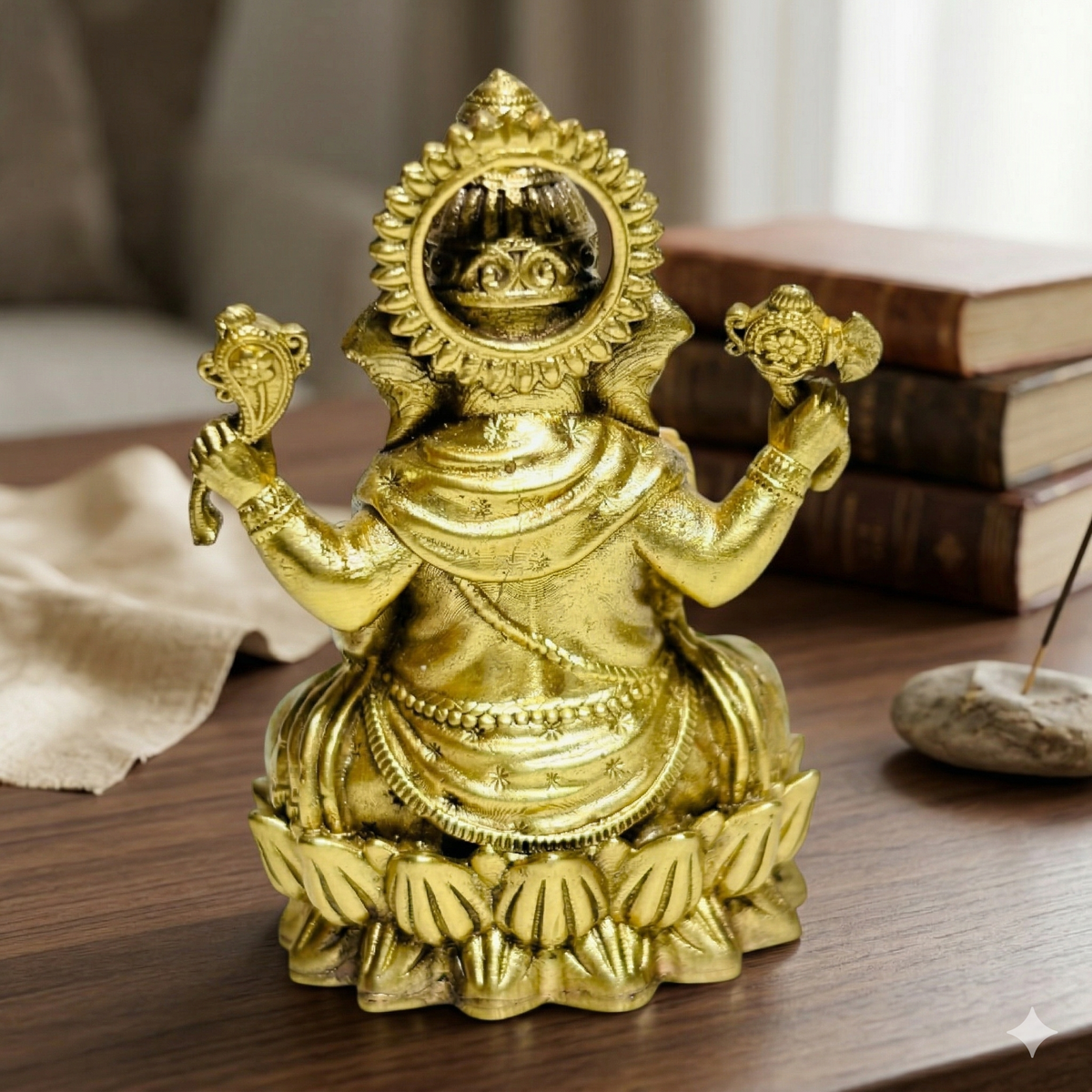 Premium Brass Lord Ganesha Idol on Lotus Base – Handcrafted Spiritual Home Decor